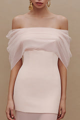 Ivory Sheath Off the Shoulder Long Engagement Dress
