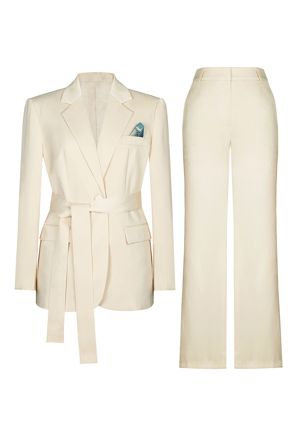 2 Piece Ivory Notched Lapel Business Suits with Sash