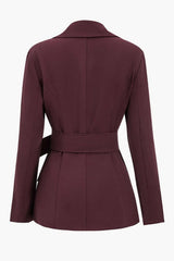 Burgundy Notched Lapel Women Blazer with Sleeves