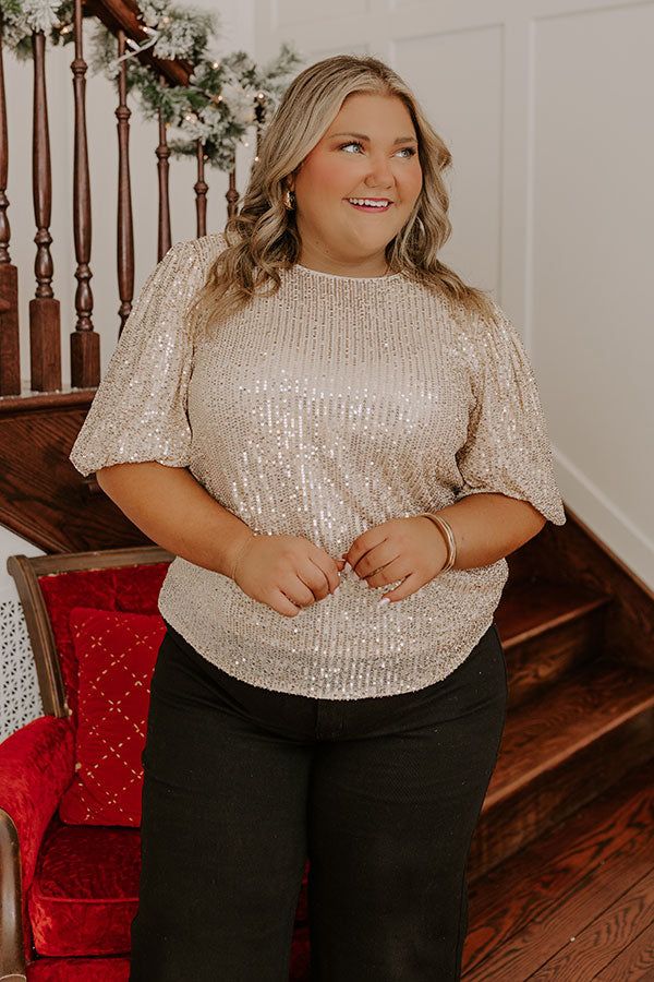 Champagne Sippin' Sequin Top Curves - XL / gold