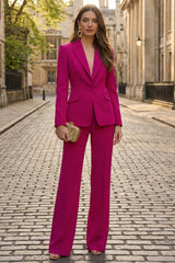 2 Piece Fuchsia Long Sleeves Single Breasted Solid Business Suits