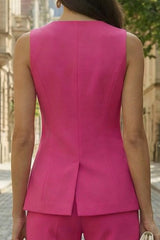 2 Piece Fuchsia V-Neck Single Breasted Business Suits