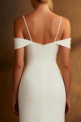 White Satin Cold Shoulder Mermaid Floor Length Wedding Dress