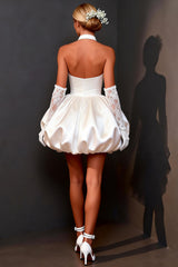 White Satin Halter Keyhole A Line Short Wedding Dress