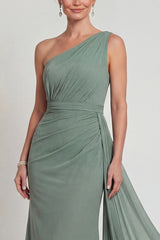 Dusty Sage One Shoulder Long Mermaid Mother of the Bride Dress