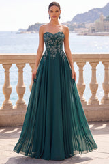Sparkly Dark Green Beaded Strapless Long Mother of the Bride Dress