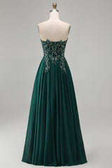 Sparkly Dark Green Beaded Strapless Long Mother of the Bride Dress
