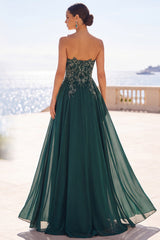 Sparkly Dark Green Beaded Strapless Long Mother of the Bride Dress