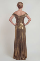 Golden Off the Shoulder Metallic Long Mermaid Mother of the Bride Dress