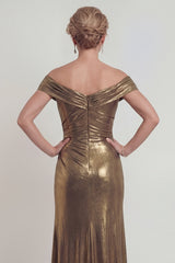 Golden Off the Shoulder Metallic Long Mermaid Mother of the Bride Dress
