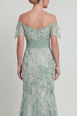 Sparkly Green Long Floral Mermaid Mother of the Bride Dress