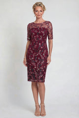 Burgundy Short Bodycon Appliqued Sparkly Mother of the Bride Dress