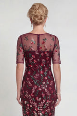 Burgundy Short Bodycon Appliqued Sparkly Mother of the Bride Dress