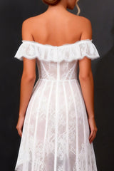 White Off the Shoulder A Line High-Low Corset Boho Wedding Dress
