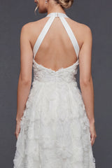 White A Line Halter Maxi Floral Boho Wedding Dress