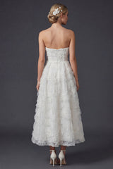 White A Line Strapless Maxi Floral Boho Wedding Dress