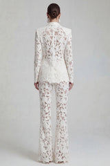 Floral 2 Piece Single Breasted Peak Lapel White Wide Leg Lace Prom Suits