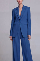 Dark Blue Single Breasted 2 Piece Notched Lapel Wide Leg Prom Suits