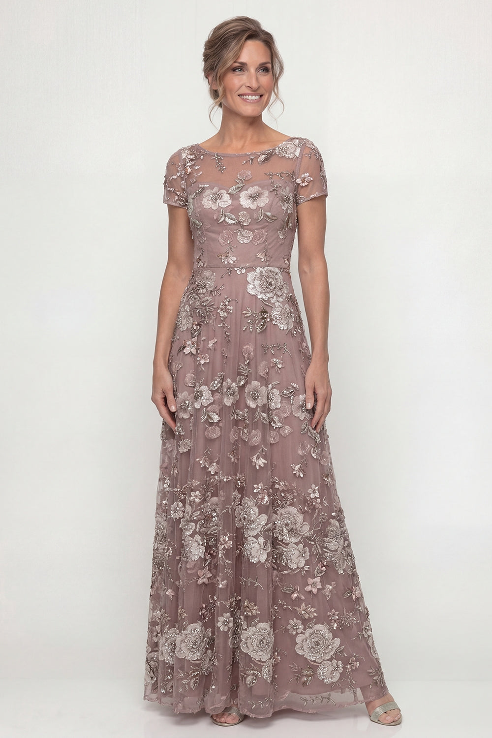 Dusty Rose A Line Long Floral Mother of the Bride Dress