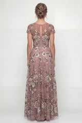Dusty Rose A Line Long Floral Mother of the Bride Dress