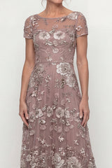 Dusty Rose A Line Long Floral Mother of the Bride Dress