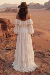 Maxi A Line Ivory Beach Wedding Dress with Ruffles