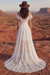 Ivory High Low Floral A Line Boho Wedding Dress