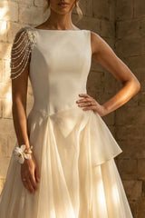 White A Line Maxi Boho Wedding Dress with Ruffles