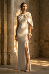 White Mermaid Maxi Beach Wedding Dress with Slit