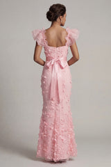Blush Mermaid Long Floral Mother of the Bride Dress with Ruffles