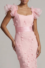 Blush Mermaid Long Floral Mother of the Bride Dress with Ruffles