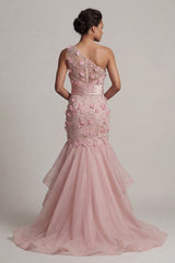 Floral Mermaid Long Blush Mother of the Bride Dress with Ruffles