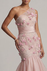 Floral Mermaid Long Blush Mother of the Bride Dress with Ruffles
