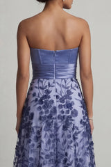 Floral Long A Line Navy Strapless Mother of the Bride Dress