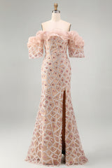 Sparkly Champagne Long Sequin Mermaid Beaded Mother of the Bride Dress with Ruffles