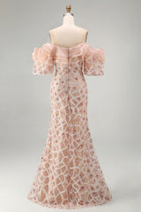 Sparkly Champagne Long Sequin Mermaid Beaded Mother of the Bride Dress with Ruffles