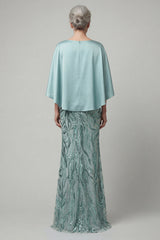 Mermaid Sparkly Blue Sequin Long Mother of the Bride Dress