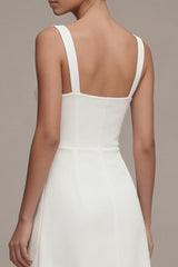 A Line Maxi Ivory Thick Straps Beach Wedding Dress with Slit
