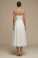 Spaghetti Straps White Corset Maxi A Line Boho Lace Wedding Dress