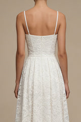 Spaghetti Straps White Corset Maxi A Line Boho Lace Wedding Dress