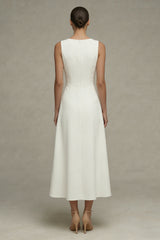 Simple White A Line Round Neck Maxi Beach Wedding Dress