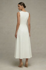 Simple White A Line Round Neck Maxi Beach Wedding Dress