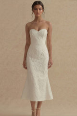 Floral Strapless White Maxi Mermaid Beach Wedding Dress