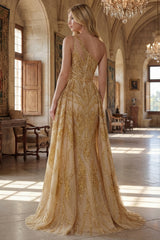 One Shoulder Ruched Mermaid Sparkly Golden Long Beaded Prom Dress with Cape