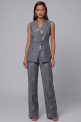 Double Breasted Peak Lapel 2 Piece Sparkly Dark Grey Sequin Business Suits