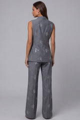 Double Breasted Peak Lapel 2 Piece Sparkly Dark Grey Sequin Business Suits
