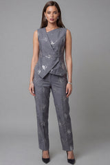 Single Breasted 2 Piece Sparkly Dark Grey Sequin Business Suits