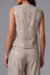 2 Piece Sparkly Khaki Single Breasted Sequin Business Suits