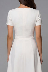 Simple Ivory Long A Line Short Sleeves Work Dress