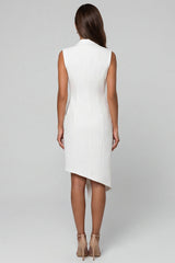 Notched Lapel Double Breasted Midi White Slim Fit Blazer Dress